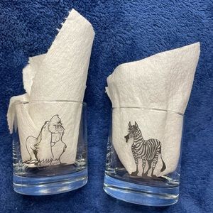 Unique Gorilla & Zebra 3 1/2” x 3 1/8” Whiskey Glasses